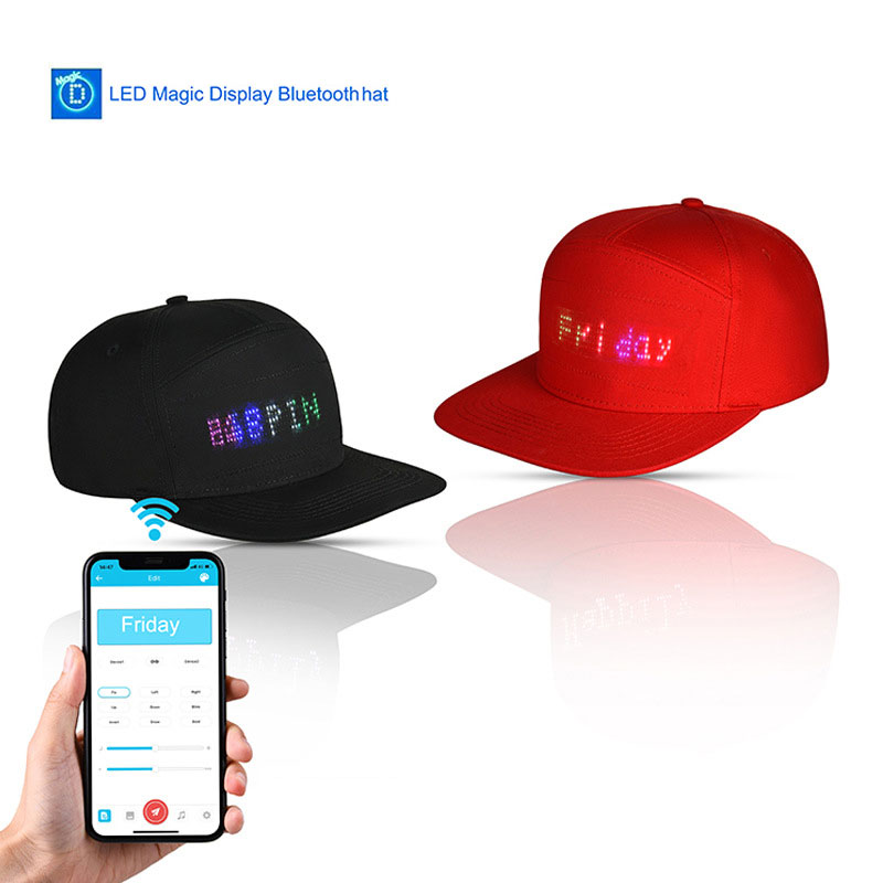 Bluetooth Red / Black Hats With LED Lights 5*36 / 12*48 Detachable Flexible LED Display
